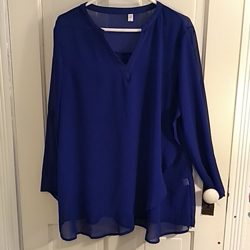SMYS 3XL Cobalt Blue Sheer Draped Blouse